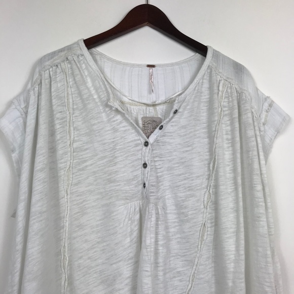 Free People  Size XS Blouse Ivory Tunic Raw Hem - Picture 3 of 8